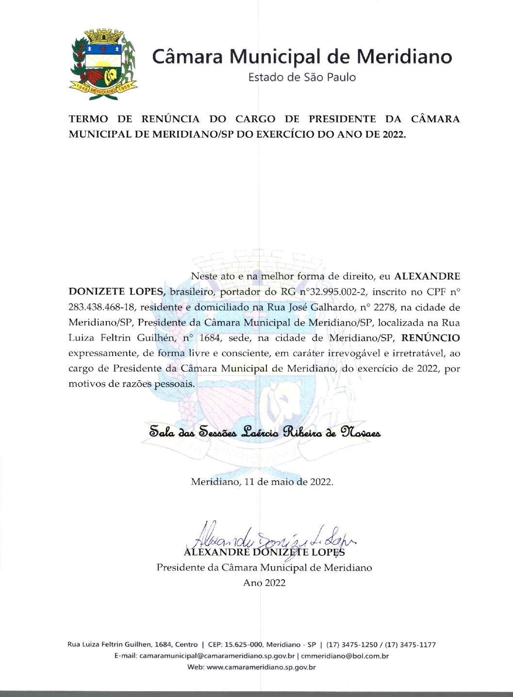 Mesa_2022 – Termo de Renuncia do cargo de Presidente da Camara.pdf